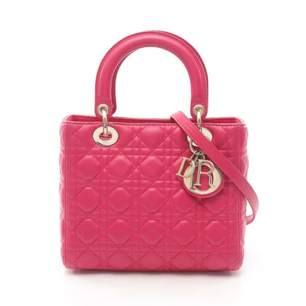 Dior LADY Cannage Handbag Leather Pink